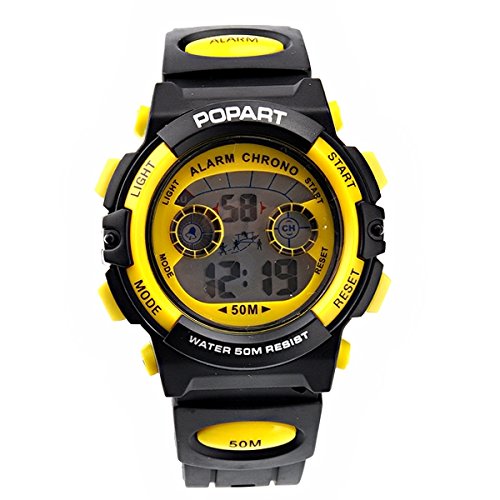 Pixnor 50M wasserdicht multifunktionale Kinder Sport-Armbanduhr mit Wecker Kalender (gelb)
