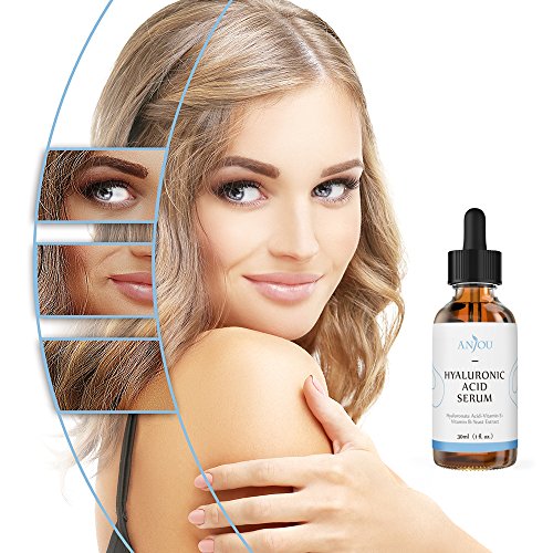 Anjou HYALURONSÄURE SERUM für Gesicht, Hals und Dekolleté – Glättendes und verjüngendes Anti-Aging Serum in klinischer Stärke – Das beste biodynamische Anti-Falten Serum mit Ginseng + Vitamin E, MSM und Jojoba-Öl, 30ml - 4