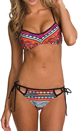 Two Pieces Swimwear,Winwintom Bikini Top &amp; Bottom Bathing Suits Beachwear Set Sexy Stripe Push-Up Padded Bra Swimsuit (Mixed Color, L)