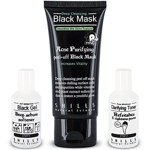 Shills 3 STEP KIT – Intensives 3-Stufen Gesichtspflegeset mit hocheffektivem Wirkstoffen zur Beseitigung von Akne & Mitesser, Öl & Schmutz, verfeinert effektiv Poren, lindert Hautreizungen, verbessert Narbengewebe & die Hautelastizität für ein reines, junges und erfrischendes Hautbild| Hervorragende Qualität – SOFORTEFFEKT| Enthalten sind Sebum Softener (20ml) + Black Mask (50ml) + Clarifying Toner (20ml)| 100% Risikofrei| Anti-Aging| Facelift| Anti-Akne - 3