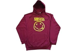 Nirvana Kapuzenpullover mit gelbem Smiley-Band-Logo, offizieller Unisex-Pullover, kastanienbraun