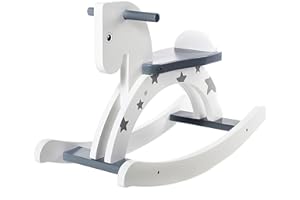 Labebe Baby Schaukelpferd Holz, Weiß Klassisch Schaukeltier, Chic Schaukel Pferd Kinder, Schaukelspielzeug Kleinkind Spielzeug Schaukelstuhl Junge und Mädchen ab 1 Jahr