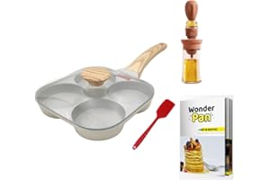 MYBO TV WONDER PAN Poêle 4 Compartiments - Antiadhésive - Tous Feux Dont Induction - Couvercle en Verre - Spatule en Silicone (Spatule+Couvercle+Livre+Doseur huile)