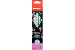 Kores - Grafitos Style : Crayons Graphite HB pour Enfants et Adultes, Crayons en Bois Recouverts de Couleurs Métalliques Tendance avec Gommes Sans Latex, pour Écrire, Dessiner et Croquis, Pack de 6