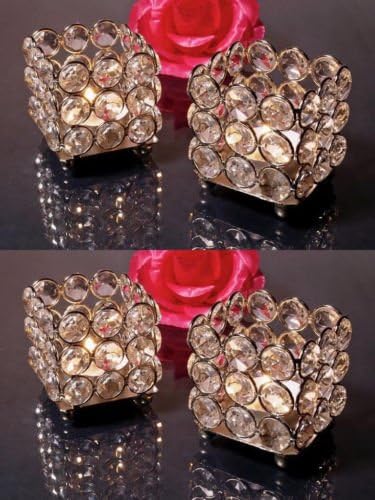 Simcs Handicrafts Glass Crystal Votive Tealight Candle Holders Wedding Centrepieces Table Décor Square 4 Pcs Set