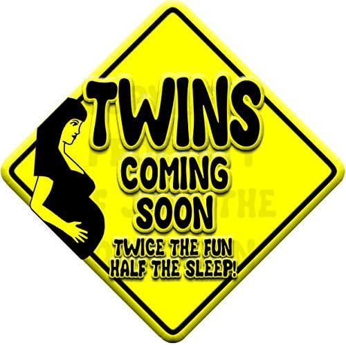Twins Coming Soon Non Personalised Novelty Baby on Board car Window Sign.