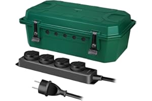 LogiLink LPS284 - Caja de protección de Cables con regleta de 4 enchufes para Exteriores (Exterior) en Verde, con protección contra Polvo y Salpicaduras (IP54), 39 x 22,8 x 13,8 cm (Dimensiones