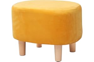 LEITING Ottoman Footstool Footrest Foot Stool Pouffe Padded Modern Home Living Room Bedroom Oval Seat with Removable Velvet Stool Cover 4 Beech Wooden Legs (B-Yellow)