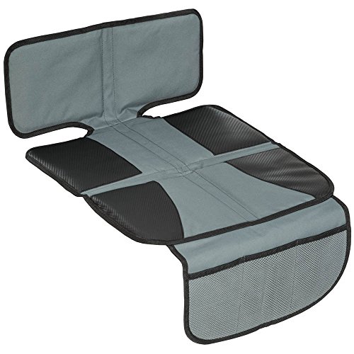 TecTake Kindersitzunterlage Autositzauflage mit Netztaschen für Autokindersitze Unterlage für Kindersitz Spielzeugtasche Sitzschoner schwarz