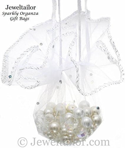 Jeweltailor 10 Luxury White Sparkly Round Gift Bags 26cm With Satin Ribbon ~Ideal For Wedding Favours & Special Occasions