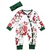 Produktbild Elecenty Overall Rock 2PCS Kleiderset,Halloween Neugeborenes Spielanzug Strampler Langarm Babyklamotten Unisex Blumendruck Jumpsuit+Stirnbänder Wickelbody Kindermode Strampelanzug