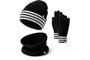 Baynetin Cappello Sciarpa Guanti Touch Screen 3 in 1 Set, Unisex Berretto in Maglia a Fodera Spazzolata Cappelli Morbido Scaldacollo Guanti Touch Screen per Sport All'aria aperta