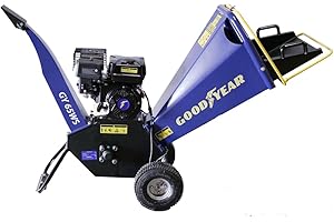 Goodyear - Benzin-Asthäcksler, 6,5 PS, 4.100 W, Bio-Schredder, Stahlrahmen, große pneumatische Räder, Gartenzweige, Zweige und trockene Blätter, Durchmesser Schnitt 100 mm