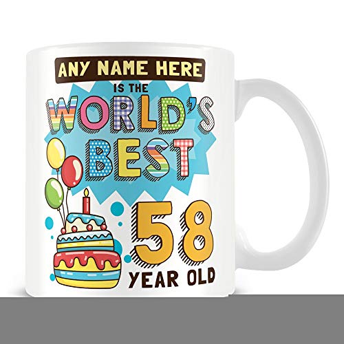 Coffee Mug, 58th Birthday Gift for Men Personalised Ceramic Coffee Cup, 11 Oz, White