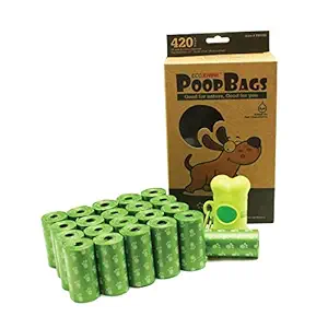 EcoJeannie 420-Count Dog Poop Bags W/Dispenser (Pb0002), Dog Waste Bags, Lavender Scented, 21 Refill Rolls + Dispenser with Stainlee Steel Carabiner Clip. Your Satisfaction is with Monay Back Promise