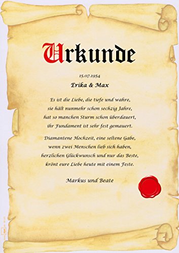 Diamantene Hochzeit Urkunde persönliche Geschenk Karte zum 60. Hochzeitstag Pergament div. A4 Papier Motive - 3