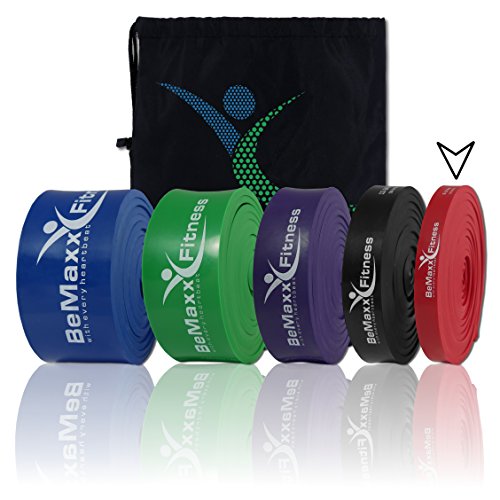 Klimmzughilfe Pull Up Resistance Band von BeMaxx Fitness + Bonus Trainingsguide – DAS Powerlifting Widerstandsband – Fitnessband für Ganz-Körper-Workout, Krafttraining, CrossFit, Stretching, Yoga