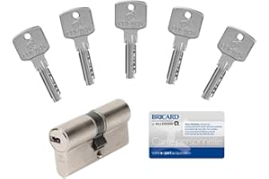 Bricard serrure à clé 15105 CYLINDRE A6, 30+30 Débrayable 5 Clés, Nickelé