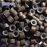 SODIAL(R) 200 PCS 5mm Medium brown Silicone Lined Micro Rings Links Beads For I Tip Bonded Feather Hair Extensions