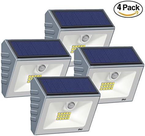 Solar Lights Motion Sensor, High Brightness 15 LED Wireless Waterproof Solar Powered Security Light Flood Lights with Unique Reflector for Wall, Gate, Patio, Yard, Garden, Driveway (Grey)[Pack of 4]