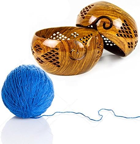 New Designer Rosewood Crafted Wooden Yarn Storage Bowl With Carved Holes & Drills | Knitting Crochet Accessories