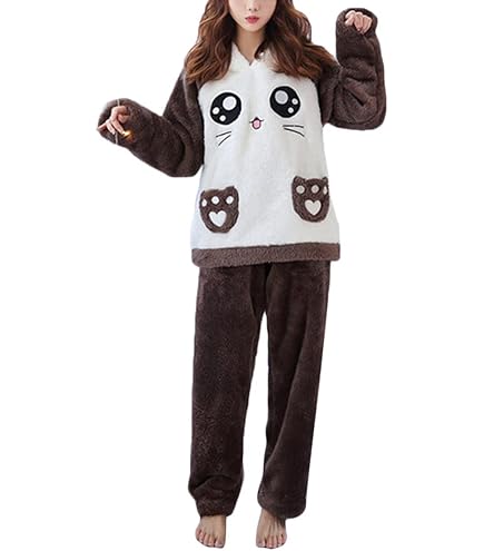 Pyjama Femme Hiver Polaire Corail - Ensemble Capuche, Pantalon - Dessin Animé - Chaud, Doux - Pour Maison, Soirée Cocooning - 2
