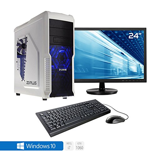 Sedatech Expert Gaming PC Komplett-Paket Intel i7-7700K 4x 4.20GHz (max 4.5Ghz), Geforce GTX1060 3Gb, 16GB RAM 2 2666Mhz, 250GB SSD, 2TB HDD, USB 3.1, Wlan, Kartenleser, HDMI2.0, DirectX 12, VR Ready, 80+ Netzteil. Rechner mit 23.6" TFT-LED Monitor, Maus & Tastatur und Windows 10 64 Bit