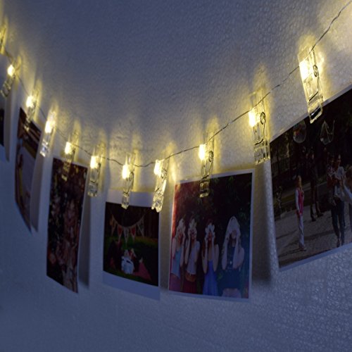 cuzile LED Foto Clip Lichterkette Batteriebetrieben Bild Kleiderbügel warmweißes Licht mit 20 Foto Clips perfekt für hängende Bilder, Notizen, Karten, Memos und Kunstwerke - 5