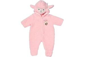 Zapf Creation 703588 Baby Annabell Deluxe Schaf Overall 43 cm, Baby Annabell Kleidung 43 cm, Puppenoverall mit Kapuze, Schäfchen Ohren und Schwänzchen, rosa.
