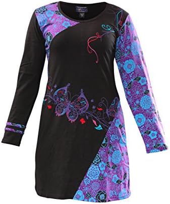 Butterfly Long Sleeve Cotton Dress Bohemian Tunic up To Plus Size (XXL)