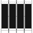 vidaXL 4-Panel Room Divider Folding Panel Screen Movable Partition Privacy Separator Wall Furniture Indoor Bedroom Office Black 160x180 cm