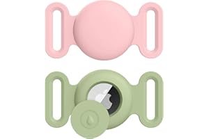 OUMIDA AirTag Cane & Gatti Collare per Apple,2 Pezzi Porta Air Tag Animale Cover Protettiva GPS Tracking Finder Accessories Anti-perso Custodia Impermeabile (Tè Verde+Rosa,Medio)
