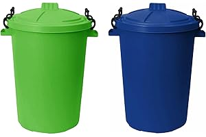 M1SS (Set of 2) 50 Litre Lime Green and Blue Heavy Duty Plastic Clip Lock Lid Bin Indoor or Outdoor Rubbish, Waste or Storage of Animal Feed.