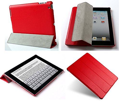 Invision® iPad 2 iPad 3 und iPad 4 Intelligente Hülle - Tolles Design - Magnetische Aufweck/Schlaf-Funktion - Hochwertiges PU-Leder (iPad 2 3 4 / Rot)