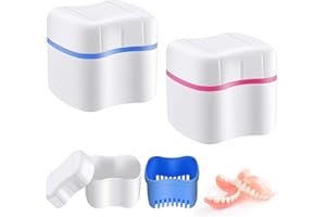 katmerio Dentures Case, set di 2 contenitori per denti, scatola per la pulizia della protesi,con filtro per denti, per casa, viaggi
