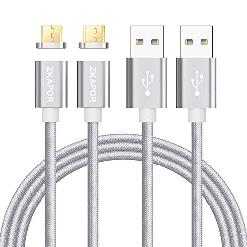 C  ble Micro USB de Chargeur Magn  tique  ZKAPOR  Lot de 2  1M  Magentic Charge et Synchro Donn  es en Nylon Tress   C  ble de Chargement Aimant   Micro USB pour Android Samsung Galaxy S7  S6  Xiaomi Redmi 5  5Plus  Honor 6X  Huawei  LG  Nexus  Kindle  Echo Dot  Argent 