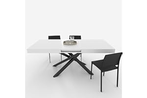 VE.CA.S.R.L. VE.CA - Tavolo allungabile Polinesia - Con porta allunghe - Struttura acciaio nero - Piano legno 150x90 cm - altezza 77 cm - Colore Bianco Lucido - Ideale per tavolo da Pranzo - Made in Italy