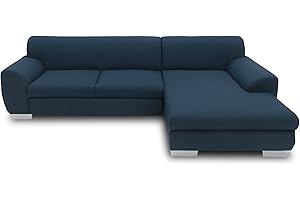 ‎DOMO. COLLECTION DOMO Collection Nika Eckcouch mit Schlaffunktion in L-Form, Sofa Eckgarnitur, Ecksofa Webstoff, blau, 277x156x78 cm