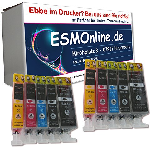 10 XL komp. Tintenpatronen für Canon Pixma ip3600 ip4600 ip4700 MP 540 550 560 620 630 640 980 990 MX 860 kompatibel zu Canon PGI-520bk Canon CLI-521bk Canon CLI-521c Canon CLI-521m Canon CLI-521y Sie bekommen 2 x schwarz 2 x photoschwarz 2 x blau 2 x rot 2 x gelb