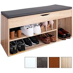 RICOO Meuble de Rangement pour Chaussure WM034-ES-A Banc Armoire avec siège Coussin pour l'entrée Commode à Bottes Banquette Range-Chaussures Couloir Cuisine Bois en Chêne de Sonoma et Anthracite