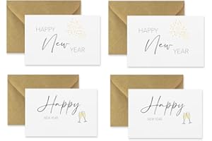MERZ DESIGNKARTEN 4 Premium-Neujahrskarten Klappkarte 10,5x14,8cm - mit 1 Naturumschlag - frohes neues Jahr Grußkarte Happy New Year Karte für das Neue Jahr Neujahrswünsche