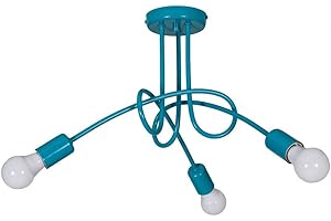 LIGHT HOME LH Light-Home Edison Lampadario da Soffitto Industriale - Lampadari Moderni Per Soggiorno Camera da Letto e Cucina in Metallo - a 3 Luci - E27 - Turchese