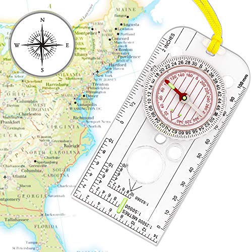 XLHVTERLI Navigation Compass,Explorer Compass for Expedition Map reading,Lightweight Map Ruler,Orienteering Compass with Adjustable Declination for Survival Mountaineering or Hiking-Fully Waterproof
