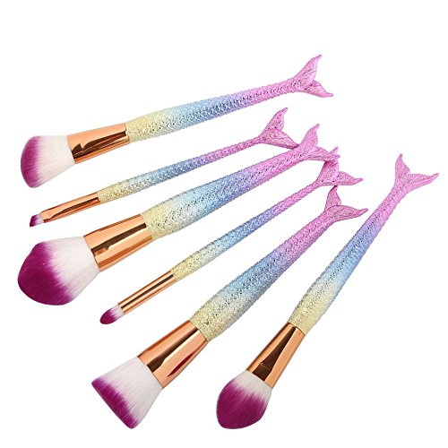 NEEDOON 6 Stück Meerjungfrau Weich Colorful Make Up Pinsel Set Foundation Bürste Synthetische Eyeliner Gesicht Powder Bürste Kit Schönheit Kosmetik Werkzeuge - 4
