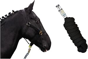 Pferdelinis Cavezza per puledro con cavezza in maglia per cavallo in legno – Cavezza per puledro regolabile in 2 posizioni su sottogola e collo (puledro, nero)