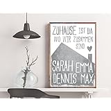 Dein Familien-Poster: Zuhause ist da wo wir zusammen sind - graues Haus - mit den Namen Deiner Familienmitglieder
