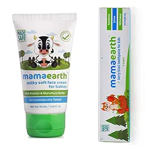 Mamaearth Milky Soft Natural Baby Face Cream for Babies 50mL ?nd 100 Percent Natural Berry Blast Kids Toothpaste, 50g