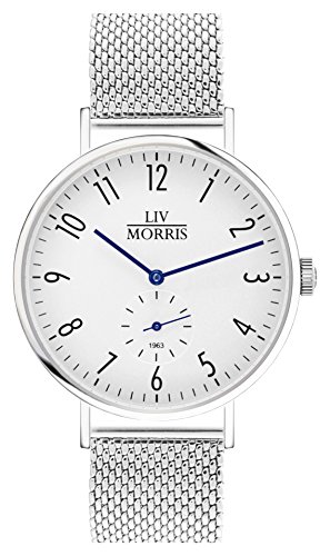 LIV MORRIS Bauhaus Automatikuhr 1963 TETHYS MESH - Armbanduhr im Bauhausstil Saphirglas Mesharmband  41mm Herrenuhr wei