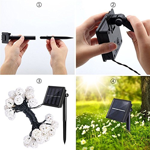 SunJas 30 LEDs 6 Meter Solar Lichterkette Rotang Peddigrohr Garten Globe Kugel Außen Warmweiß Solar Beleuchtung Kugel für Party, Weihnachten, Outdoor, Fest Deko usw. (30 LEDs warmweiß) - 5
