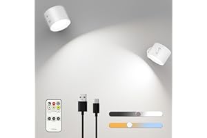 JESLED Lampada da parete a LED, Ruotabile a 360° Aspirazione Magnetica Senza Fili, Applique da parete Controllo touch Bianco, 5 Livelli di Luminosità 3 Colore, Adatto per camere da letto, Due